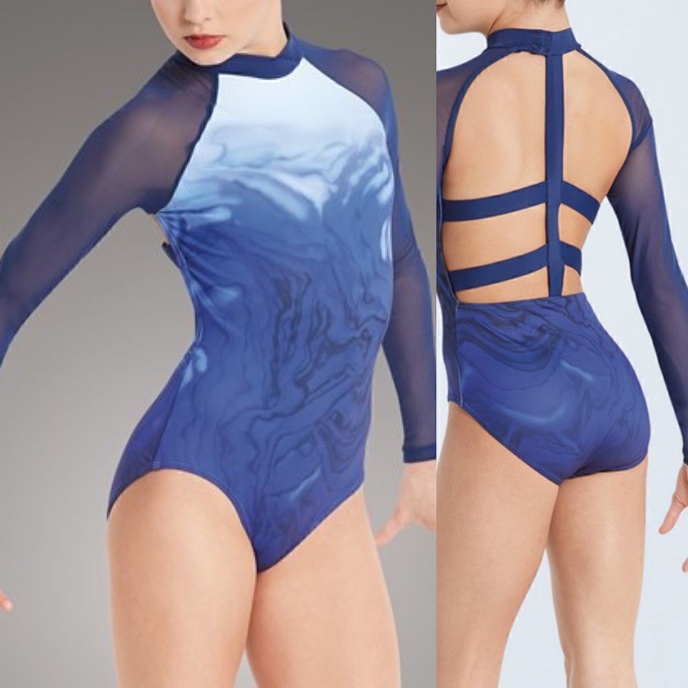 WEISSMAN Dance Blue mesh sleeve Printed Ombre Agate Leotard PL11208 adult SA
